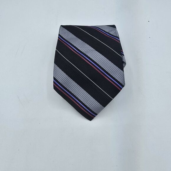 Murano Italian Silk Necktie Black Gray Geometric Design Hand Vintage 57x4 In - Picture 1 of 6